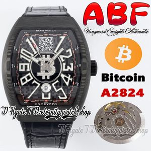 ABF Vanguard Encrypto V45 A2824自動メンズウォッチカーボンファイバーケースブラックダイヤルビットコインウォレットアドレスレザーストラップ2023スーパーエディションエターシティウォッチ