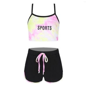 B￼hne Wear Kids Girls Sport Training Fitnessstudio Outfits Ballet Dance Sets ￤rmellose Tanks Top Gymnastics Tanzweste mit Taschenshorts