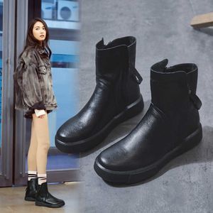 Stiefel Kinder Herbst und Winter Neue flache Baumwolle britischen Stil kurze gefüllte warme mittlere Ferse lässige Damenschuhe 221222