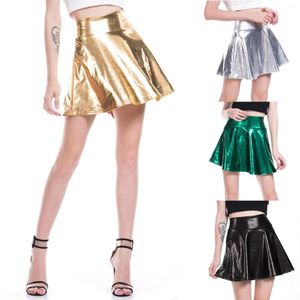 Skirts 2022 Women Club Half Fashion Ladies Sexy Solid Color Reflective High Waist Thigh Long Pleated Skirt For Pub Party