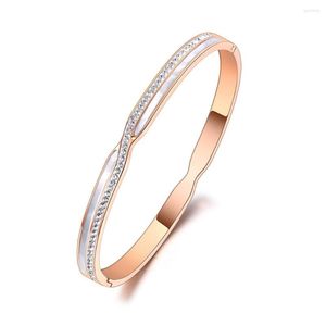 Bangle Trendy CZ Crystal 5mm manschett Bangles For Women White Shell Titanium rostfritt st￥l armband smycken B20228