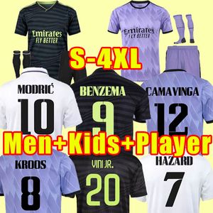 Benzema Soccer Jerseys 22 23 Fan Fans Version версии футбольная рубашка Vini Jr Modric Rodrygo Rudiger Men 2022 2023 Camavinga Casemiro Real Madrids Men Kids Full Set 3xl 4xl