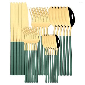 Conjuntos de utensílios de jantar de aço inoxidável cozinha de talheres de aço inoxidável Conjunto de colher de 6/30pcs de talheres de talheres de mesa de ouro verdes talheres espelhados