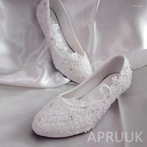 Scarpe eleganti 3 cm tacco a zeppa donna pizzo bianco fatto a mano di lusso perle di cristallo da sposa sposa matrimonio per la ragazza di fiori Bridemsaid