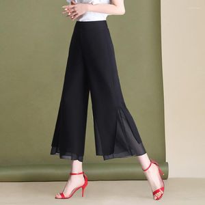 Women's Pants Women Ladies High Waist Casual Wide Leg Trousers Korean Style Fashion Chiffon Embroidered Spodnie Pantalones De Mujer