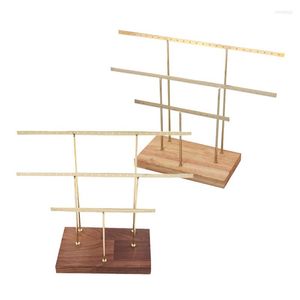 Jewelry Pouches 2Pcs Log Earrings Ring Necklace Bracelet Display Storage Rack Hanging Organizer Holder Beech Gold Walnut