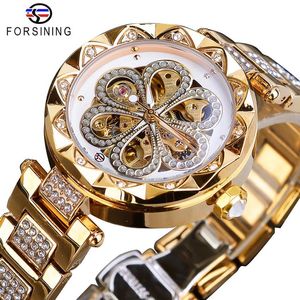 Forsining Mechanical Women Watch Top Brand Luksusowe Diamentowe Watche Watche Automatyczne złote stalowe stalowe wodoodporne panie Clock3049