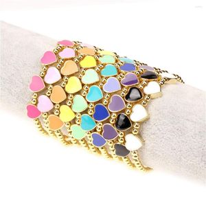 Charm Bracelets EYIKA Korean Colorful Enamel Multiple Heart Metal Beads Elastic Stretch Bracelet For Women Handmade Gold Color Bangle