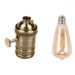 Uchwyty lampy 1 PCS E26/E27 mosiężna miedziana żarówka gniazdo gniazdo Dimmable E27 4W Filament St64 Cob LED