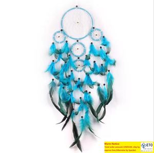 Handmade Dream Catcher Wind Chime Net Natural Feather Make Home Furnishing Ornament Decorate Blue Wall Hanging Delicate