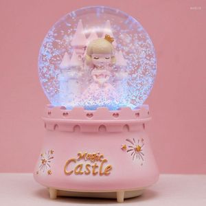 Dekorativa figurer Fairy Tale Princess Castle Crystal Snowball Music Box Ornaments Kids Girl Birthday Party Barn Day Gift Favors