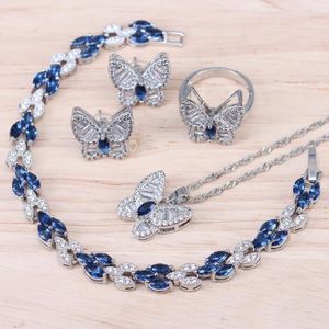 Brincos de decote Definir Butterfly Butterfly Crystal Silver Color for Women Ring Pingents Bracelets Jóias de presente da mãe