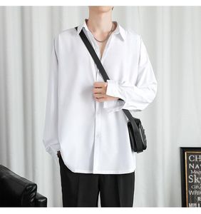 Men's Casual Shirts Korean Clothes T Shirt Men Summer Thin Ice Silk Long Sleeve Young Handsome Loose Solid Color Drape White S-4xl