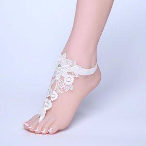 Fußkettchen 2022 Fußkette Spitze Knöchelarmband Braut Strand Hochzeit Barfuß Sandalen Frauen Weiß