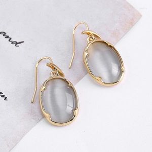 Dangle Earrings Exquisite Fashion Women's Gold Natural White GEM PENDANT Hanging Hook Anniversary Gift Wedding Engagement Jewelry