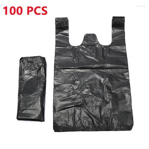 Opakowanie prezentowe 100pcs czarny plastikowy torba na zakupy Zestaw Growifled Supermarket Pakowanie na wynos śmieci kuchenne