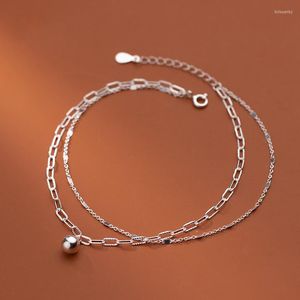 Anklets Round Beads Ankle Bracelets Woman Silver Chain 925 On The Leg Foot Jewelry Double Layer 21 CM Adjustable Female Gift