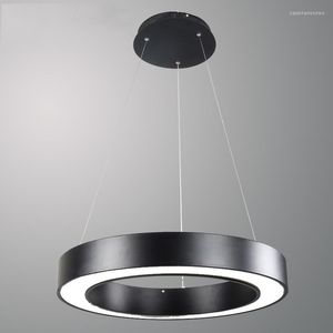 Lampade a sospensione 40 60 80CM Semplici e moderne luci a LED Cerchio rotondo Sospensione Lampada a sospensione Decorazione domestica per ufficio Nero Bianco