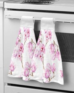 Towel Pink Flowers Orchid Branches Hand Household Absorbent Kitchen Lazy Rag Wipe Microfiber