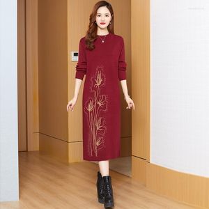 Casual Dresses Wool Knit Dress Women's Fall 2022 Stor storlek L￶st monterad tryckt ￶ver kn￤kjolen Elegant Party Vestidos