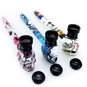 Smoking Silicone Pipes Water Transfer Printed Color Metal pipe Skull Glass Pipe removable for wholesale