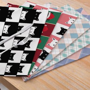 Table Mats Placemats Plaid Printed Polyester Linen Waterproof Tableware Mat For Modern Pad Party Kitchen Home Decor 32 42cm