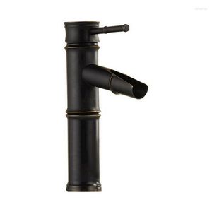 Rubinetti per lavandino del bagno Ottone lucidato a olio nero Stile bambù Maniglia singola Leva Miscelatore per lavabo Miscelatore Cascata Rubinetto per acqua Ahg030