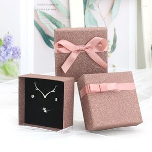 Bolsas de jóias 10pcs 7.5x7.5x3.5cm Pink Papel Shiny Black Sponge Organizer Boxes Brincos de colar de colar