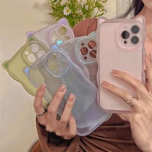 Japan Cases Cute 3D Cat Ear Wavy Edge Silicone Telefonfodral för iPhone 14 13 Pro Max 12 11 X XS XR 7 8 Plus Transparent skyddsskydd