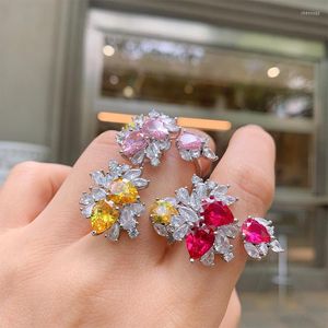 Cluster Rings Vintage Luxury Design 925 Sterling Silver Topaz Ruby Crystal Ring For Women Charms Cocktail Party Wedding Gift Band Fine