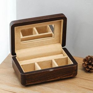 Jewelry Pouches Wooden Small Box Storage Organizer Travel Wood Necklace Earring Ring Jewellery Display Case Showcase