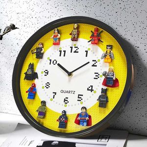 Настенные часы 3D мультипликационные настенные часы творческие строительные блоки супергероя кукла настенные часы