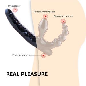 Articoli di bellezza Senza spalline Strapon Dildo Vibratore 4 in 1 Giocattoli sexy per adulti Doppia penetrazione Plug anale Perline Vibratori Donne Lesbiche