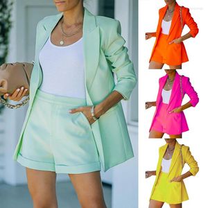 Kvinnors kostymer kvinnor passar 2022 Blazers set Summer Short Sleeve Solid Cardigan Blazer Shorts 2 Piece Set Lady Casual Officewear Work