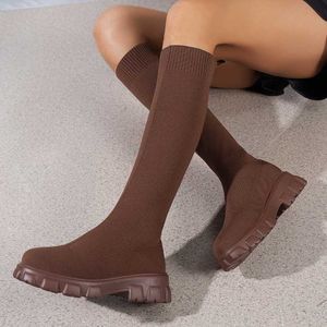 Boots Autumn Winter Trendy High Knitted Plush Warm Thick Socks Fashion Pull-on Beige Sports Comfortable Chelsea 221213