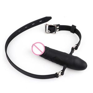 Beauty Items Adjustable Double-Ended Silicone Hollow Dildo Mouth Gag Head Strapon Bdsm Bondage Penis Harness Lesbian Adult Game sexy Toys