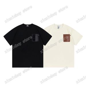 xinxinbuy Men designer Tee t shirt Paris letters Leather pocket short sleeve cotton women white black Apricot XS-2XL