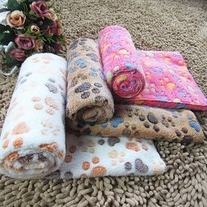Dog Apparel Soft Coral Fleece Bed Blanket Foot Print Warm Pet Quilt Sleeping Cover Mat For Small Medium Dogs Cat Supplies Winter