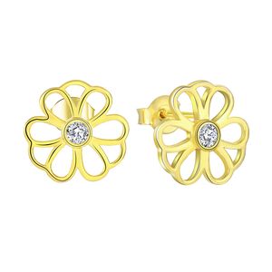 14K 18K Yellow Gold Plated Cz Stone 925 Sterling Silver Jewelry Flower Dangle Drop Stud Earrings For Women Accessories