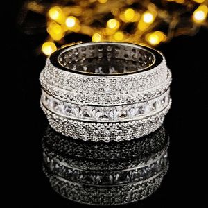 Klasik ince grup yüzük mücevher 925 STERLING Gümüş Full Prenses Kesim Beyaz Topaz CZ Elmas Taş Taşları Sonsuzluk Kare Parti Kadın Düğün