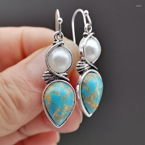 Dangle Earrings Exquisite And Simple Inlaid Imitation Pearl Turquoise Pendant Engagement Wedding Bridal Jewelry TemperamentCharmJewelry