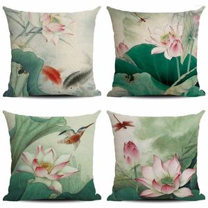 Pillow Lotus Carp Linen Pillowcase Sofa Cover Home Decoration Can Be Customized For You 40x40 50x50 60x60 Throw Covers