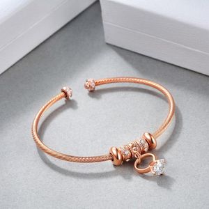 Bangle E smycken Lucky Beads Charm manschettarmband med CZ -ring 