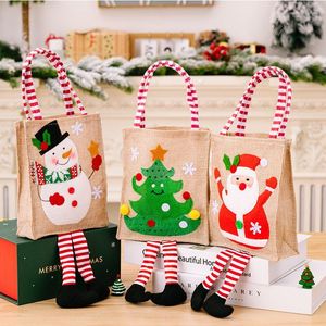 Gift Wrap Christmas Linen Bags Santa Xmas Tree Printe Candy Cookies Tote Bag Decoration Festival Year Storage