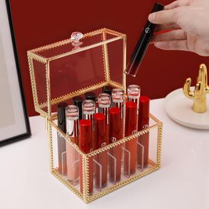 Förvaringslådor 15 gitter trapezoid glas transparent makeup display rack läppstift hållare stativ kosmetisk smink arrangörslåda droppe