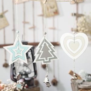 Decorações de Natal 2022 Pingente de madeira de quatro camadas de madeira criativo criativo de cinco pontas em forma de coração ornamentos de árvore em forma de coração
