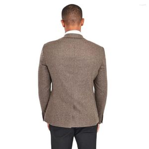 Mäns kostymer högkvalitativ tweed Herringbone mönster män smala passform 3 stycke vinteruppsättningar/brun blazer västbyxor varm kostym homme leverans