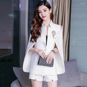 Kadın Takım Elbise Kadın Pelerin Ceket Bahar Kore Mandarin Boyun Ofis Bayan Blazer Gevşek Zarif Kadın Pelerin İnci Çalışma Moda Panço Ceket