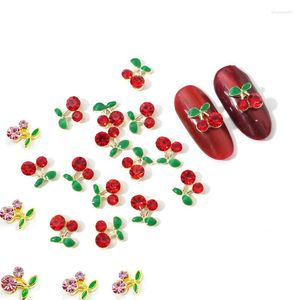 Nail Art Decorations 20PCS/Lot 3D Red/Pink Metal Cherry Shape Glitter Rhinestones Nails Charms Alloy Diamonds For Manicure Decor