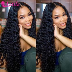 Deep Wave 4x4 Lace Fechamento peruca Hair Wigs HD Humano transparente para mulheres Remy de cabelo pré -explodido